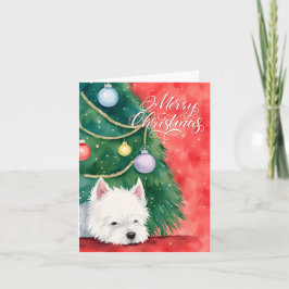 Ein sehr fröhlicher Westie Hund Weihnachten
