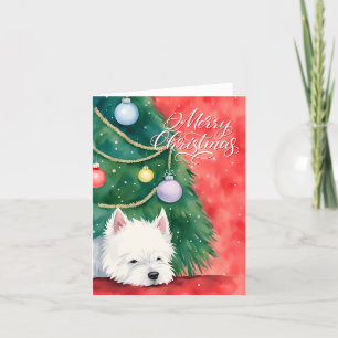 Ein sehr fröhlicher Westie Hund Weihnachten