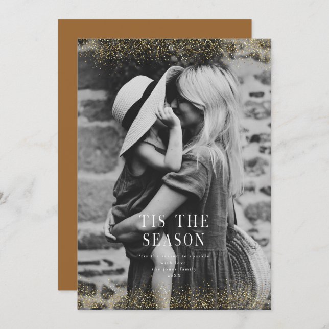 Ein sehr Funkelnd Weihnachts-Glitzer Gold-Foto Einladung (Vorne/Hinten)