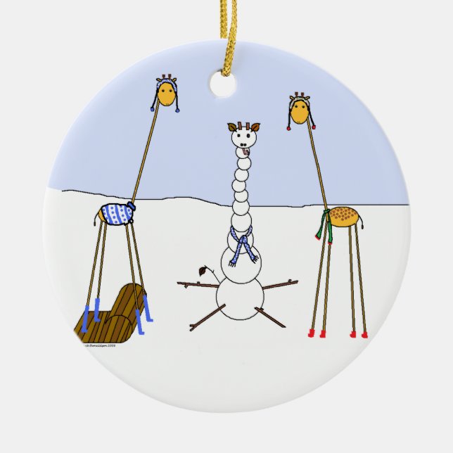 Ein sehr Giraffen-Weihnachten - Schneemann Keramikornament (Vorne)