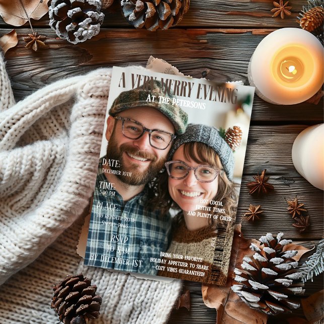 Ein sehr lustiges Abend Magazine Cover Foto Einladung (A Very Merry Evening Magazine Cover Photo Invitation)