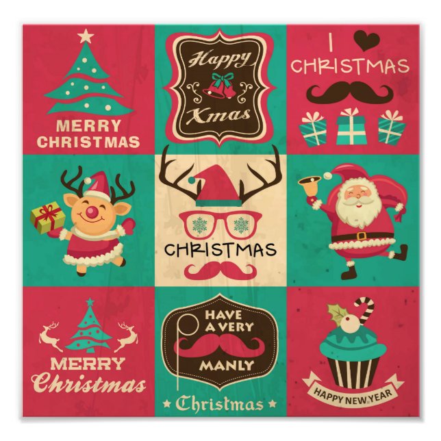 Ein sehr manches Weihnachts-Mustache-Collage Fotodruck (Vorne)