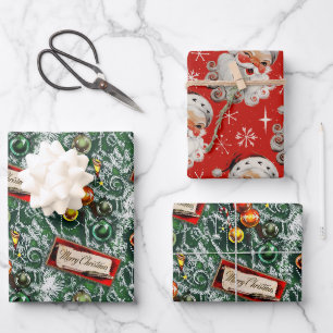 Ein sehr retro fröhliches und helles Weihnachten Geschenkpapier Set