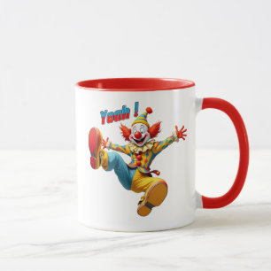 Ein sehr witziger Clown auf der Bühne. Tasse