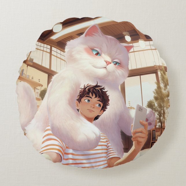 Ein Selfie mit dem Fluffy Riesen Rundes Kissen (Vorderseite)