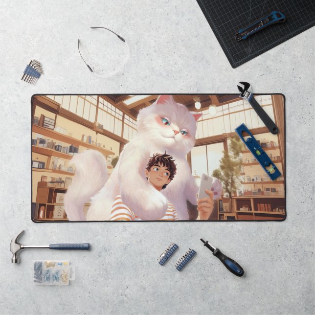 Ein Selfie mit dem Fluffy Riesen Schreibtischunterlage (Arbeitsplatz)