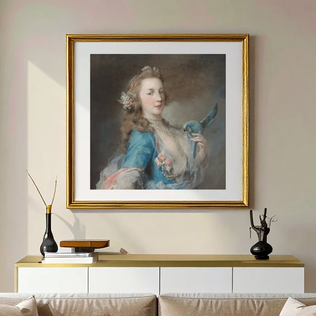 Ein Selfie mit meinem Papagei Poster (A Selfie with her parrot adds a modern twist to vintage art.)