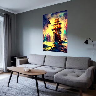 Ein seltsames Schiff am Meer AI Art Poster