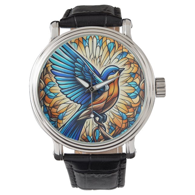 Ein Serene Bluebird: Gestaltete Glaskunstwerke Armbanduhr (Vorderseite)