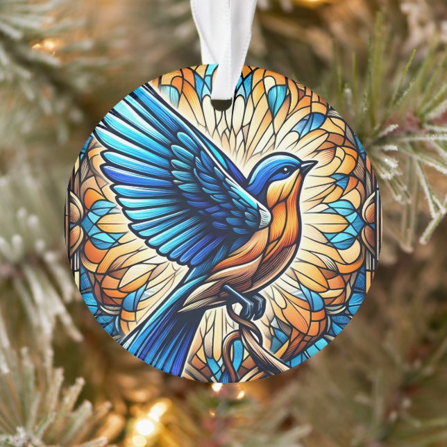 Ein Serene Bluebird: Gestaltete Glaskunstwerke Ornament (Baum)