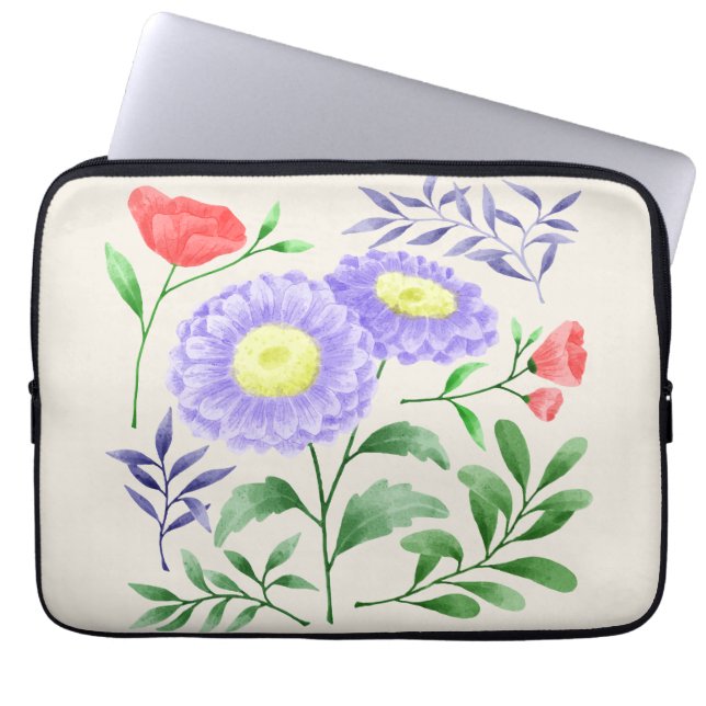 Ein Set Blume in Aquarellfarben Laptopschutzhülle (Vorderseite)