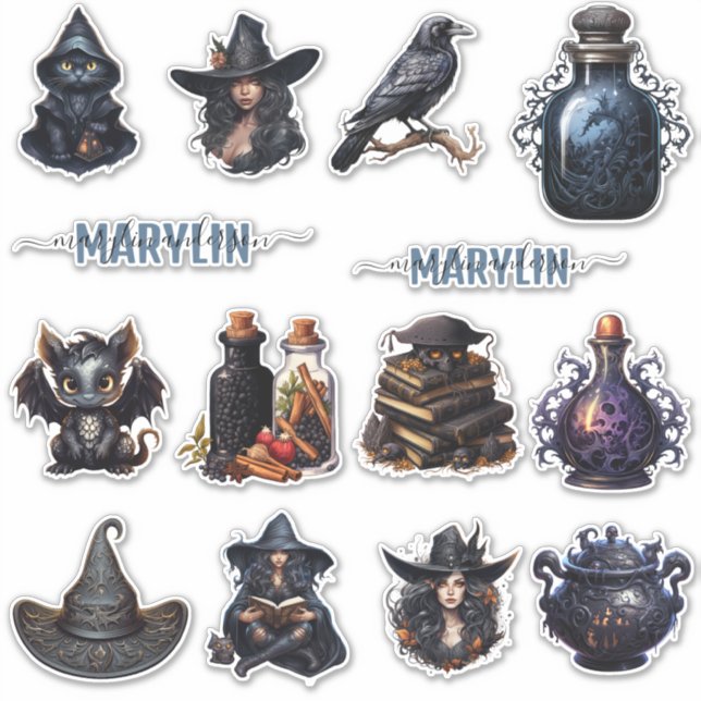 EIN SET DUNKER GOTHISCHER WITCHCRAFT-INDIVIDUELLE  AUFKLEBER (Vorderseite)