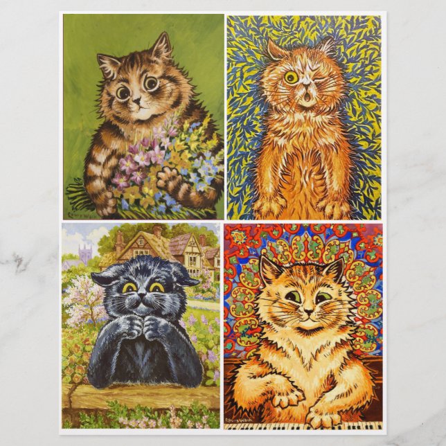Ein Set farbenfroher Katzen von Louis Wain (Vorderseite)