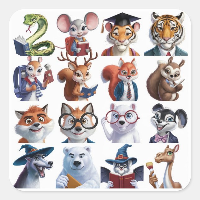 Ein Set von 12 Jahren zurück ins Süße Tier der Sch Quadratischer Aufkleber (Vorderseite)