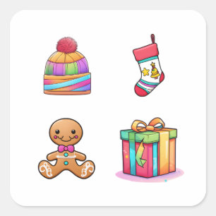 Ein Set von vier Niedlichen Weihnachts-4-Pack-Aufk Quadratischer Aufkleber