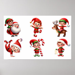 Ein Set Weihnachtselfen in verschiedenen Posen Poster