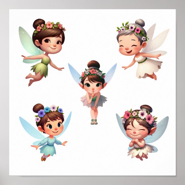 Ein Set zauberhafter kleiner Cartoon Fairies Poster (Vorne)