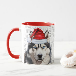 Ein sibirischer Husky-Hund auf Holzgrund Tasse