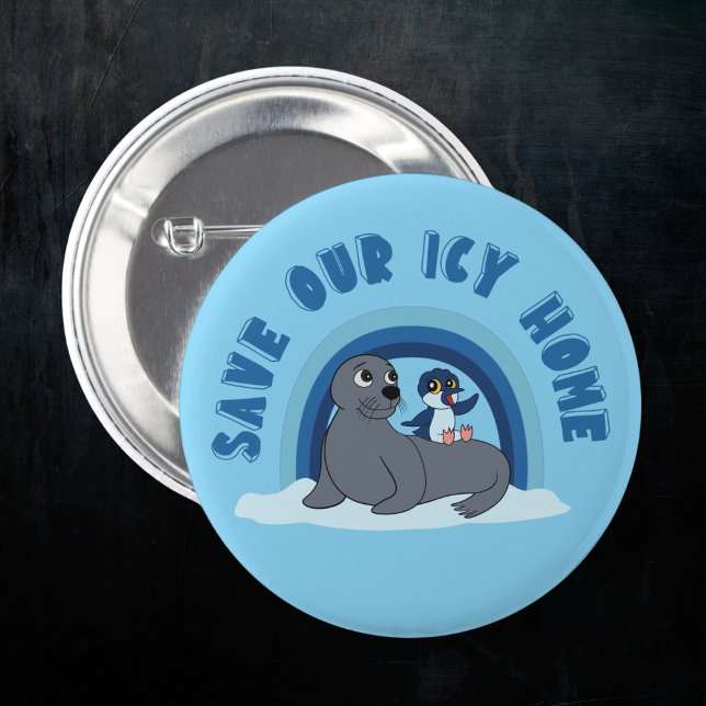 Ein Siegel und ein Pinguin "Rett Our Icy World" Ca Button (Von Creator hochgeladen)
