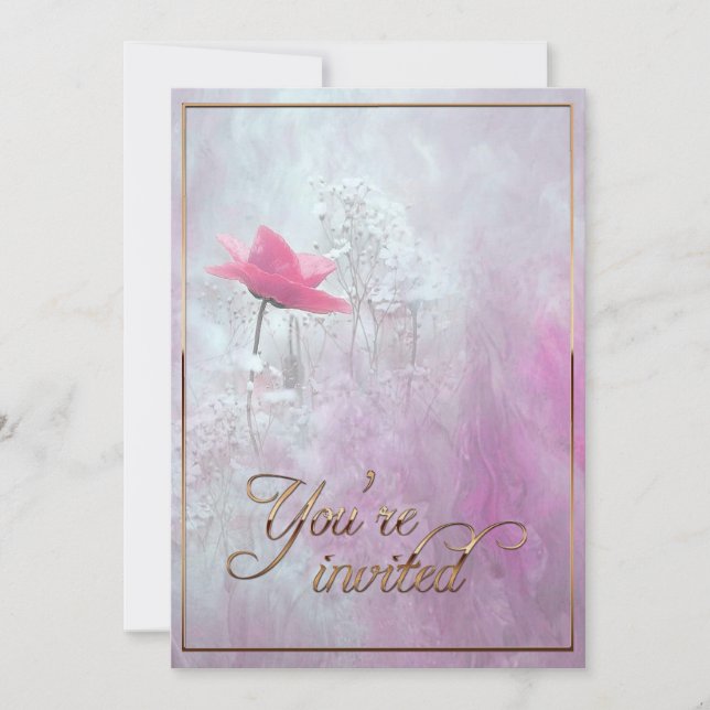 Ein Single mit rosa Rose/Gold-Trimm Einladung (Vorderseite)