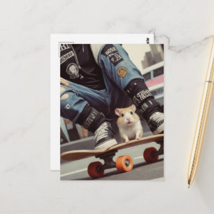 Ein Skateboarding Hamster in der City Retro Punk Postkarte