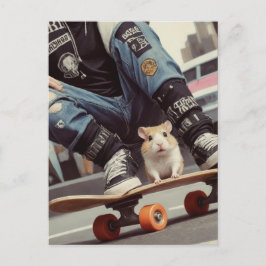 Ein Skateboarding Hamster in der City Retro Punk Postkarte