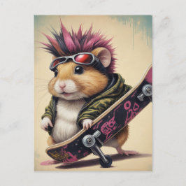 Ein Skateboarding Punk Hamster Retro Postkarte