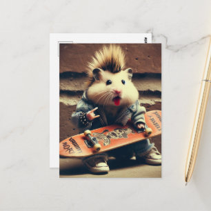 Ein Skateboarding Punk Rock Hamster Retro Postkarte