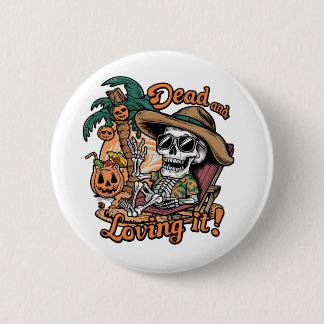 Ein Skelett, das eine Sonnenbrille trägt und sich  Button