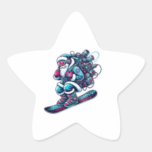 Ein skurriler Schneesnowboarder des Weihnachtsmann Stern-Aufkleber