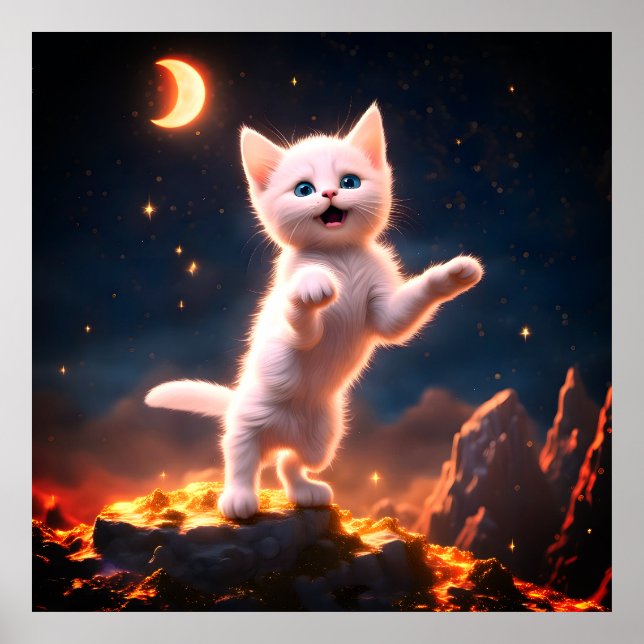 Ein skurriles weißes Kitten Poster (Vorne)