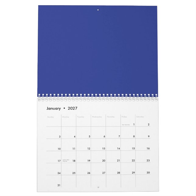 Ein solider blauer Hintergrund ohne sichtbares Ele Kalender (Jan 2027)