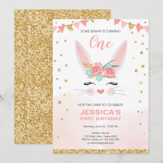 Ein sonniges Oster Floral Pink Girl Geburtstag Einladung