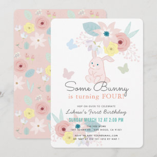 Ein sonniges Pink Floral Butterfly Girl zum Geburt Einladung