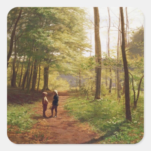 Ein Spaziergang im Wald Quadratischer Aufkleber (Vorderseite)