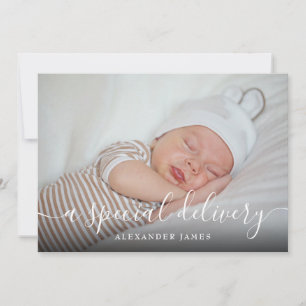 Ein spezielles Zustellungsskript Baby Boy Foto Geb Ankündigung