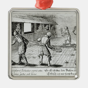 Ein Spiel des wirklichen Tennis mit Sport-Balladen Silbernes Ornament