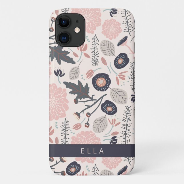 Ein spielerisch gedrehtes Blumenmuster Grauer rosa Case-Mate iPhone Hülle (Rückseite)