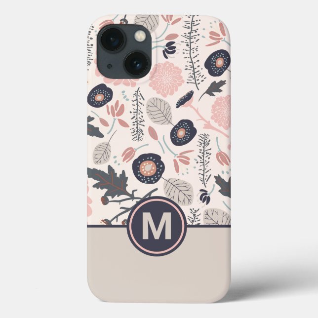 Ein spielerisches, blumengeschmücktes Muster, grau Case-Mate iPhone Hülle (Rückseite)