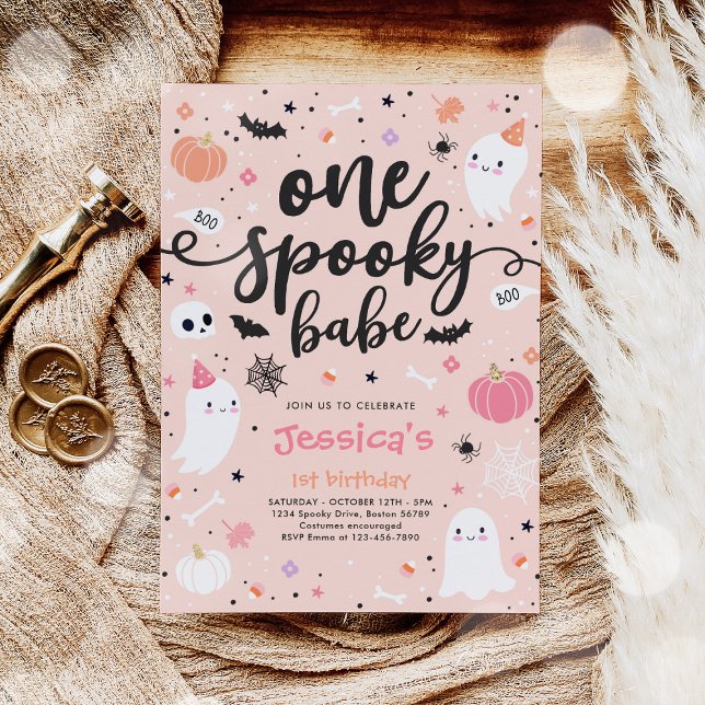 Ein Spooky Babe Niedlich Halloween Ghost 1. Geburt Einladung (Von Creator hochgeladen)
