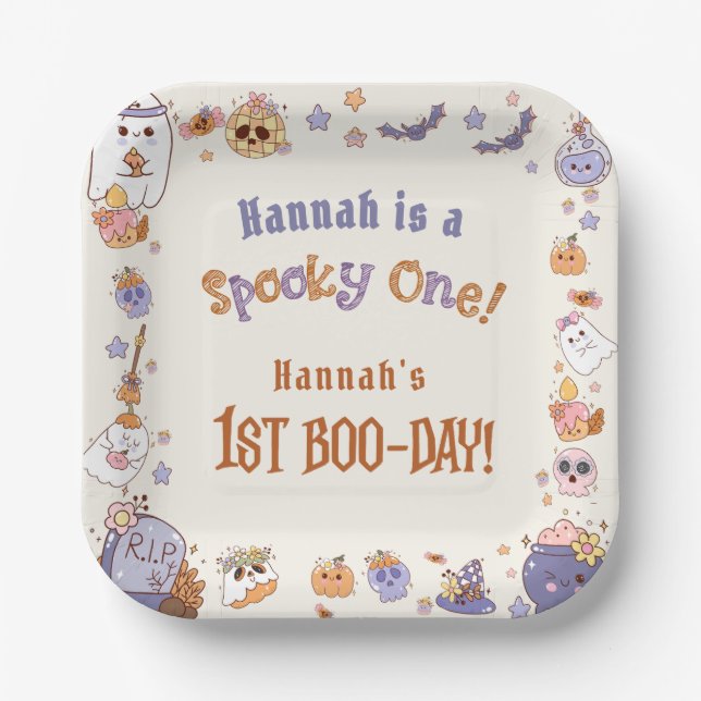 Ein Spooky Babe Niedlich Halloween Ghost 1. Geburt Pappteller (Vorderseite)