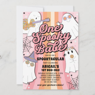 Ein Spooky Babe Retro Rosa Halloween 1. Geburtstag Einladung