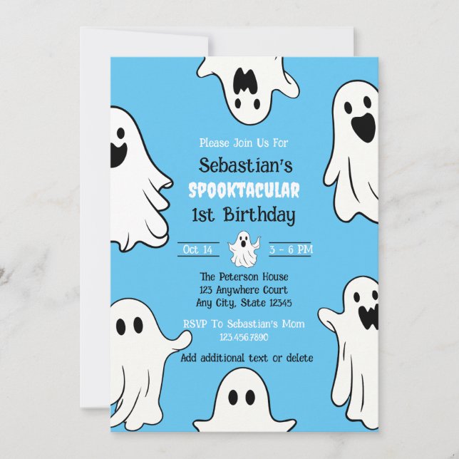 Ein Spooky Birthday Blue Ghost Einladung (Vorderseite)