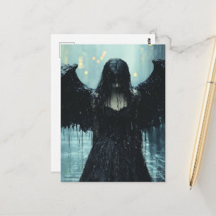 Ein spooky dunkler Engel in Regen-Fantasie Postkarte