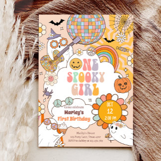 Ein Spooky Girl Retro Halloween erster Geburtstag Einladung