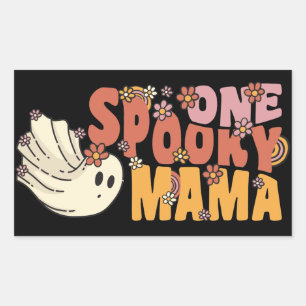 Ein Spooky Mama Groovy Ghost mit Vintagen Blume Rechteckiger Aufkleber