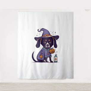 Ein Spooky Nurse Hund bereit für Oktober Wandteppich