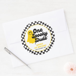 Ein Spooky Typ Groovy Halloween erster Geburtstag Runder Aufkleber