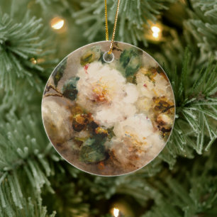 Ein Spray aus Kamelien, das an einem Nagel hängt Keramik Ornament