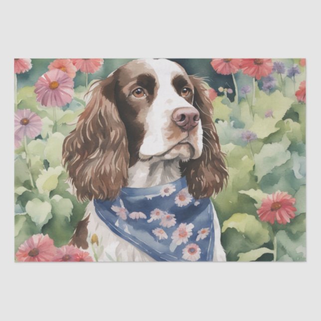 : Ein Springer Spaniel in Blume Decoupage Seidenpapier (Vorderseite)